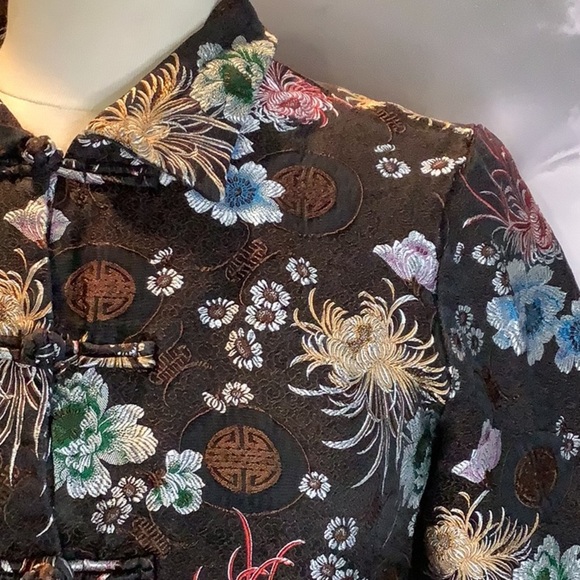 Vintage UNITS Petite M Brown Silk Blend Floral Asian Style Top Jacket Sz M - Picture 4 of 11